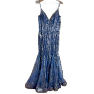 Jovani 3675 Embellished Elegant Blue Sequin Evening Gown in ink‎ size 16 formal